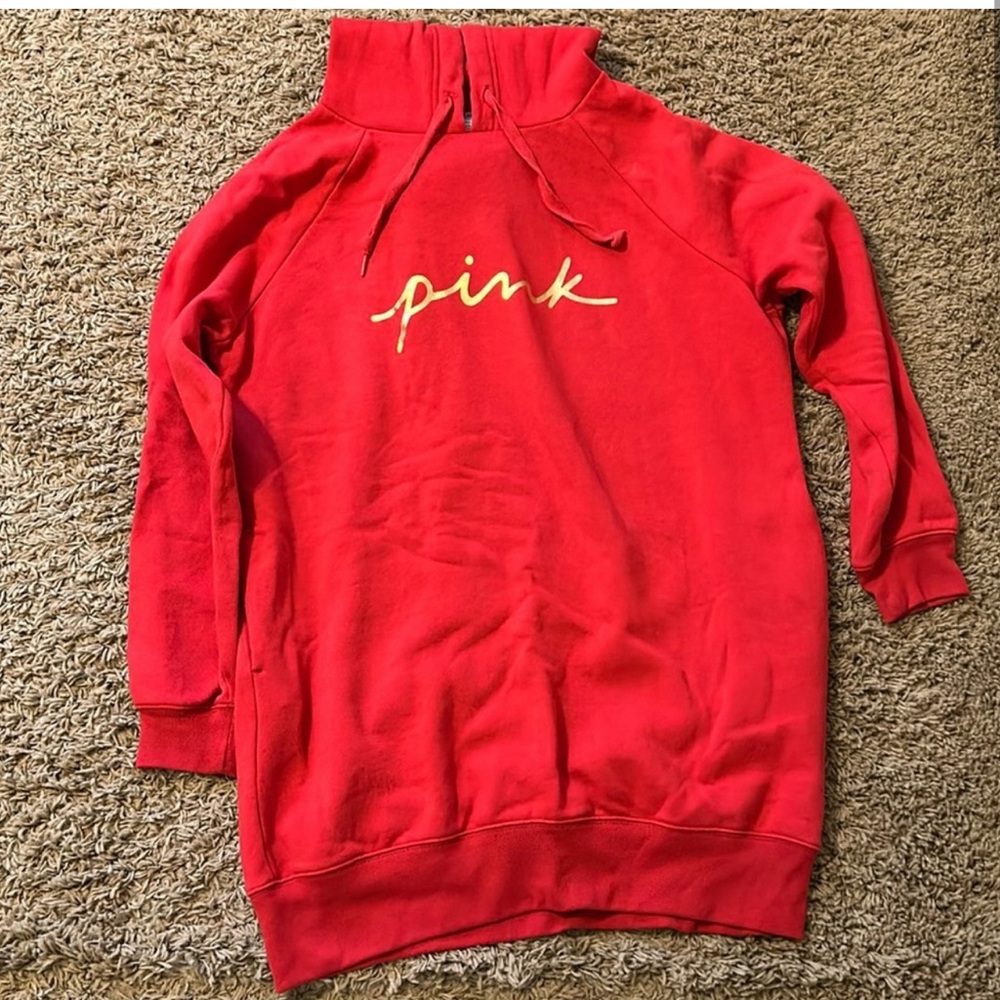 Victoria Secret Pink red fleece oversized hoodie dress
size small